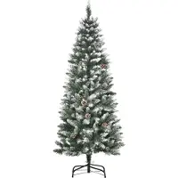Slyrun K¹nstlicher Weihnachtsbaum, 150 cm, 630 Zweige, 37 Zapfen, Verschneite Spitzen, Feuerfest
