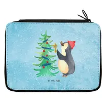 Mr. & Mrs. Panda Federmappe Pinguin Weihnachtsbaum - Eisblau - Geschenk, Weihnachten, Schlampermäppchen, Stifteetui, Federtasche, Bleistiftetui, Winter, Etui, Mäppchen