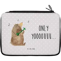 Mr. & Mrs. Panda Federmappe Bär Gitarre - Grau Pastell - Geschenk, Federmäppchen, Etui, Schlampermäppchen, Mäppchen, Teddy, Federtasche