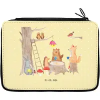 Mr. & Mrs. Panda Mäppchen Waldtiere Picknick - Gelb Pastell - Geschenk, Schlampermäppchen, Etui, Igel, Lustige Sprüche, Federmäppchen, Maus, Fuchs, Stifteetui, für Stifte