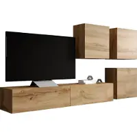 Furniture24 Wohnwand VIGO 23, Desing Mediawand, Modernes Anbauwand mit 3 Türen und 2 Klaptüren, Hängeschrank Tv Lowboard Wotan Eiche