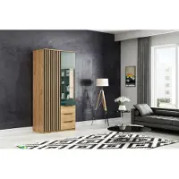 FURMEB Patryk Hojka FurMeb24 Schrank SORENTO 100X215 cm Kleiderschrank mit Spiegel - Craft Gold
