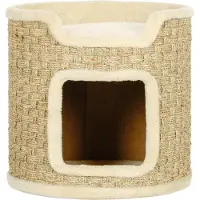 Dopwii Katzenkratzbaum, Spiel- und Entspannungsbereich, Plüsch, Φ38 x 37H cm, Khaki-Beige, bis zu 5 kg