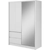 Furniture24 Kleiderschrank SARA 150 cm Schrank 2 Drehtüren 1 Schiebetür Weiß