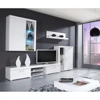 Fun Moebel Wohnwand Schrankwand 4 tlg. YORK Weiss HGL mit LED-Beleuchtung