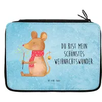 Mr. & Mrs. Panda Mäppchen Maus Weihnachten - Eisblau - Geschenk, Weihnachtsgruß, Bleistiftetui, Schlampermäppchen, Etui, Mäuschen, Federtasche, Weihnachtsmotiv, Frohe