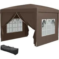 Dopwii 3 x 3 m Pavillon mit 4 Seitenwänden, Fenster, Festzelt mit UV-Schutz, Gartenzelt inkl. Tragetasche, Stahl, Kaffee