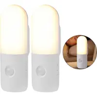 Novzep 2 Stück Akku USB Nachtlicht mit Bewegungsmelder, LED Bewegungsmelder, 1200mAh, 3 Farbtemperaturen, für Flur, Treppe, Bad, Kinderzimmer