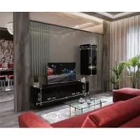 Fun Moebel Mediawand Wohnwand 3 tlg - NEXI XL 13 - Schwarz Hochglanz und inkl.LED