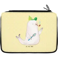 Mr. & Mrs. Panda Schlampermäppchen Robbe Sherlock - Gelb Pastell - Geschenk, Federmäppchen, Etui, Lustige Sprüche, Federtasche, Federmappe, Mäppchen