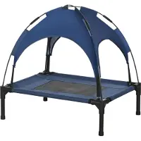 Slyrun Wetterfestes Outdoor-Hundebett mit Baldachin, 61x46x62 cm, Blau-Schwarz für Hunde
