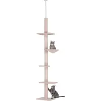 Dopwii Kratzbaum Deckenhoch höhenverstellbar, stabiler Katzenbaum mit Sisalsäulen, Katzen Kletterbaum, Beige, 40 x 34 x 230-260 cm