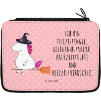 Mr. & Mrs. Panda Federmäppchen Einhorn Hexe - Rot Pastell - Geschenk, Frau, Einhörner, Schlampermäppchen, Teufel, Bleistiftetui, Schreibmappe, Mäppchen, Etui, Unicorn