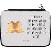 Mr. & Mrs. Panda Etui Igel händchenhaltend - Grau Pastell - Geschenk, Bleistiftetui, Federtasche, für Stifte, Federmäppchen, Freundin, Hochzeit, Love, Lieblingsmensch