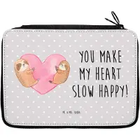 Mr. & Mrs. Panda Federmappe Faultiere Herz - Grau Pastell - Geschenk, Federtasche, Federmäppchen, Freundin, Bleistiftetui, für, Mäppchen, Valentinstag, Frauen, Etui