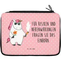 Mr. & Mrs. Panda Bleistiftetui Einhorn Woodstock - Rot Pastell - Geschenk, Etui für Stifte, Federtasche, Unicorn, Party, Mäppchen, Einhörner, Alkohol, Joint, Kiffen