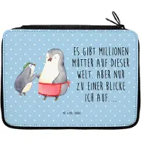 Mr. & Mrs. Panda Mäppchen Pinguin mit Kind - Blau Pastell - Geschenk, Muttertag, Bleistiftetui, Mutti, Vorbild Mama, Mutter, Stiftetasche, Federmappe, Familie, Mami, Etui