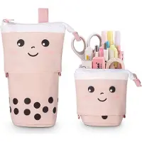 Zimtky Federmäppchen Reißverschluss, Teleskopisch Mäppchen, 2-in-1 Standmäppchen, Federtasche Mädchen, Schüttelpenal Teenager, Schulmäppchen, für Mädchen Geschenke 7 8 9 10 11 12 Jahre(Rosa)