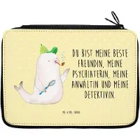 Mr. & Mrs. Panda Federtasche Robbe Sherlock - Gelb Pastell - Geschenk, Federmäppchen, Etui, Lustige Sprüche, Mäppchen, für Stifte, Federmappe, Bleistiftetui