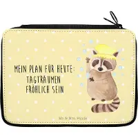 Mr. & Mrs. Panda Federmappe Waschbär - Gelb Pastell - Geschenk, Mäppchen, Etui, Fröhlich, Seifenblasen, Plan, Lustige Sprüche, Schlampermäppchen, für Stifte, Waschen