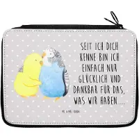Mr. & Mrs. Panda Federtasche Wellensittich Liebe - Grau Pastell - Geschenk, Federpenal, Verknallt, Umarmung, Beziehung, Etui, Freundin, Mäppchen, Bleistiftetui, Vögel
