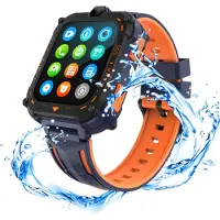 Novzep Kinder Smartwatch mit Videoanruf Kamera SOS, 4G Telefon Uhrenarmband mit GPS Standortrechner, Wecker, Touchscreen Sprachchat, Orange