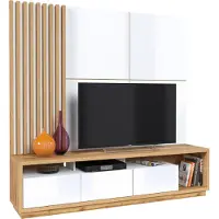 Furniture24 Wohnwand CELINE 09 Lowboard mit Wandpaneel Lamellenwand 3-teilig 200cm Schrankwand Fernsehschrank