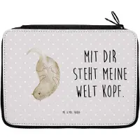 Mr. & Mrs. Panda Etui Otter Kopfüber - Grau Pastell - Geschenk, Federmappe, Mäppchen, Federtasche, Schreibmappe, Liebe, Federmäppchen, Liebesgeschenk, Verknallt, Verliebt