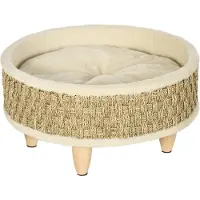 PawHut Hundebett, Erhöhtes Hundeliege mit Kissen, Katzenbett, Haustierbett, Rund