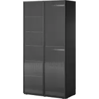 Furniture24 Kleiderschrank Sandbox Drehtürenschrank Schrank 101X200X51 Cm Schwarz/Glasflöten