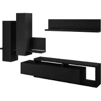Furniture24 Wohnwand Bota 09 Schrankwand Hängeschrank Lowboard Hängeregal Stilvoll Wohnzimmer-Set Mediawand Schwarz