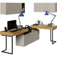 Furniture24 Wohnwand TEEN FLEX SET-08B für Jugendzimmer Kommode 2 Schreibtische 2 Hängeschränken Led Licht