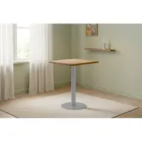 Casa Massiva Bistrotisch Emile | 60 x 60 cm rund | Akazienholz massiv | Farbe: Natur | runde Kante | silbernes Säulengestell aus Metall | Säulentisch/Esstisch für Küche, Café & Essbereich