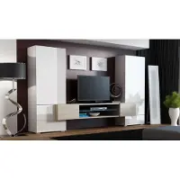 Furniture24 Wohnwand Tori, Schrankwand, Fernsehwand, Grifflose, Öffnen, TV Lowboard, Vitrine, Mediawand, Wohnzimmerschrank