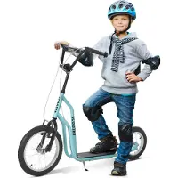 Dopwii Kinderroller ab 5 jahre Scooter Tretroller Cityroller Kinder Roller Kickboard mit Luftreifen16/12 Zoll Blau 135 x 58 x 88-94 cm