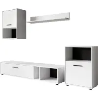 Furniture24 Wohnwand Halo Anbauwand Schrankwand Weiß matt