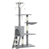 Welikera Kratzbaum Katzenbaum mit Höhle, 4 Spielzeuge, Sisalstämme, große Plattform, Treppe, für Katzen unter 5 kg, Grau