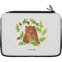 Mr. & Mrs. Panda Mäppchen Bär König - Grau Pastell - Geschenk, Bleistiftetui, Teddy, Schlampermäppchen, Daddy, Vater, Papa, Dad, Vatertag, Stifteetui, Federmappe, Etui