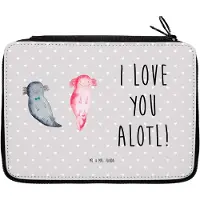 Mr. & Mrs. Panda Bleistiftetui Axolotl Liebe - Grau Pastell - Geschenk, Freundin, für Frauen, Hochzeitstag, Etui, Federtasche, Freund, Schlamper, Partner, Valentinstag