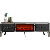 Xl Moebel Gmbh Stylischer grauer TV-Schrank mit Kamin und realistischen Flammen