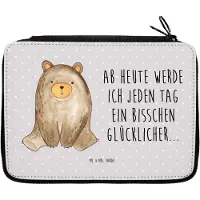Mr. & Mrs. Panda Federtasche Bär sitzend - Grau Pastell - Geschenk, Teddy, Federmappe, Etui, Federmäppchen, Schreibmappe, Mäppchen