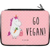 Mr. & Mrs. Panda Federtasche Einhorn Vegan - Rot Pastell - Geschenk, Bleistiftetui, Unicorn, Federmappe, Veganer, Etui für Stifte, Schuletui, Rohkost, Gesund essen, Leben