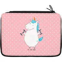 Mr. & Mrs. Panda Federtasche Einhorn Fitness - Rot Pastell - Geschenk, Einhörner, Gym, Fitnessstudio, Mäppchen, Schulmäppchen, Sport, Unicorn, Federmäppchen, Federmappe