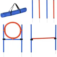 Dopwii Agility Set Hunde, 3-teiliges Agility Ausrüstung mit Hürden, Slalomstangen, Springring, Aufbewahrungstasche, Steckhürdenset für Hundetraining, Trainingsset für Hunde Blau+Rot
