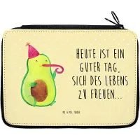 Mr. & Mrs. Panda Bleistiftetui Avocado Feier - Gelb Pastell - Geschenk, Mäppchen, Etui, Federmäppchen, Federmappe, Gute Laune, Fete, Geburtstag, Party, Federtasche