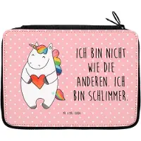Mr. & Mrs. Panda Bleistiftetui Einhorn Herz - Rot Pastell - Geschenk, Einhörner, Unicorn, Etui, Federmäppchen, Mäppchen, Anders, Lustig, Malmappe, Schlampermäppchen