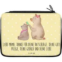 Mr. & Mrs. Panda Bleistiftetui Bär Kind - Gelb Pastell - Geschenk, Mäppchen, Mom, Mutter, Muttertag, Familie, Etui für Stifte, Federtasche, Federmäppchen