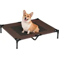 Dopwii Hundeliege Outdoor, Kühlendes Haustierliege für Groß Hunde, Erhöhtes Hundebett Schlafplatz mit robuster Metallrahmen, Atmungsaktivem Mesh für Garten Outdoor, 92 x 76 x 18 cm, Kaffee-Braun