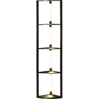 Welikera LED Standleuchte, Eckregal, dimmbar, 4 Ablagen, warmweißes Licht, 41x30x164cm, Schwarz