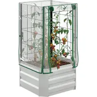 Outsunny 3-tlg.-Set Pflanzkasten Hochbeet mit Kunststoffabdeckung, Rankgitter für Garten